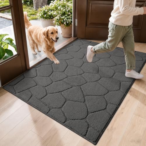 DEXI Front Door Mat Indoor Entrance, 3x5 Entryway Doormat, Pebble Grey - color: Pebble Grey, size: 36" X 60" (Rectangular)
