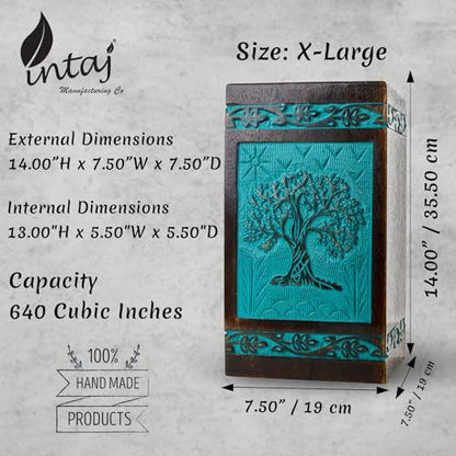 Tree of Life Wooden Urn for Human Ashes, XX-Large 640 Cu in, Teal - color: Teal Green, size: XX-Large (640 cu in)