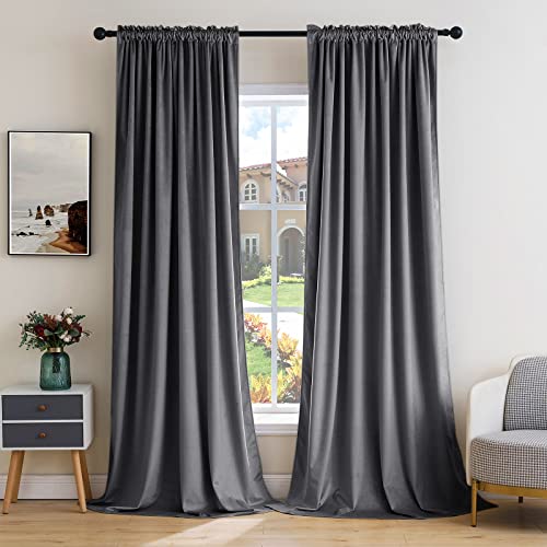 MIULEE Grey Blackout Velvet Curtains Drapes 72 Inch Long 52"x72" Bedroom - color: Grey, size: 52"W x 72"L (Pack of 2)