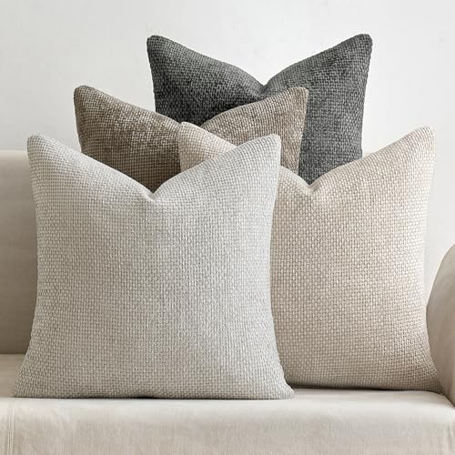 MIULEE Soft Decorative Chenille Pillow Covers Neutral 18x18 Pack of 4 - color: Neutral, size: 18" x 18" (Pack of 4)