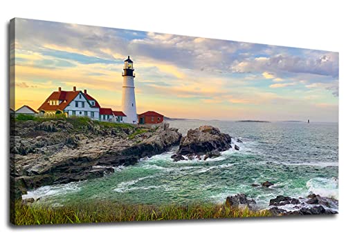 tigeridge Portland Head Light Coastal Wall Art Canvas 29" x 58" - color: Portland Head Lighthouse, size: 58"L x 29"W
