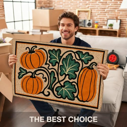 Rustic Fall Pumpkin Faux Coco Coir Doormat Door Mat 17x30 - color: Fall Pumpkin