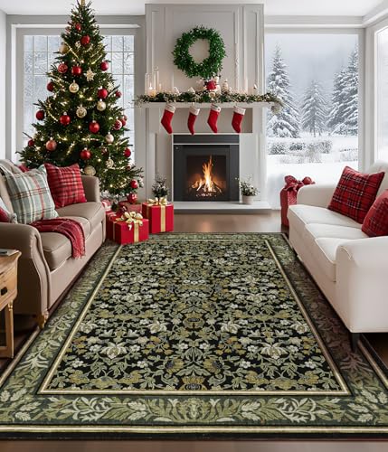 GarveeHome Washable Christmas 9x12 Rugs for Living Room Bedroom Green Black - color: Green Black, size: 9' x 12' (Rectangular)
