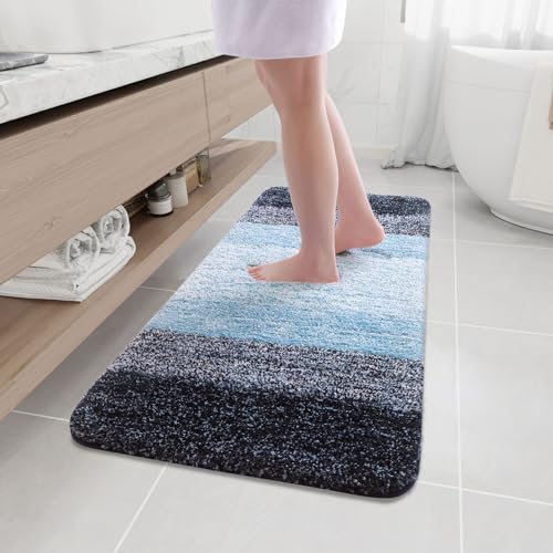Arotive Microfiber Bathroom Rugs, Shaggy Soft Absorbent Bath Rug, 47x17 - color: Blue, size: 47" X 17"