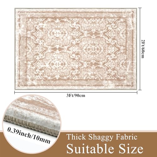 Vaukki Hallway Runner 2x3 ft, Taupe Vintage Shaggy Soft Kitchen Rug - color: Taupe, size: 2' x 3'(Runner)