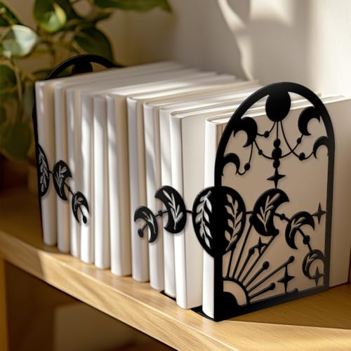Peacoblue 5.5"x4.3"x8.3" Metal Bookends, Heavy Duty Book Ends for Shelves - style: Moon Phases