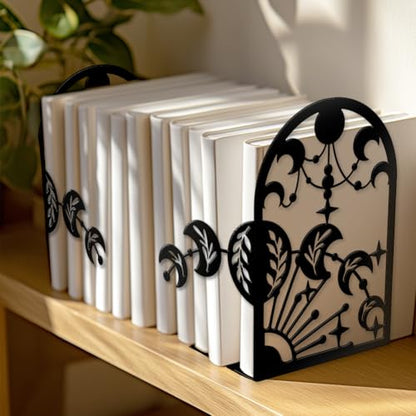 Peacoblue 5.5"x4.3"x8.3" Metal Bookends, Heavy Duty Book Ends for Shelves - style: Moon Phases