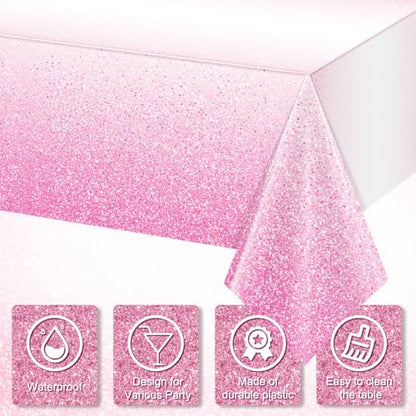 FunnyPars 3 Pack Ombre Pink Plastic Tablecloth for Parties,Gradient Pastel Pink Disposable Tablecloths Rectangle Tables,Light Pink Sprinkle Table Cover Wedding Birthday Anniversary Party,54x108Inch - color: Pink, size: 108" x 54" (3 Pack)