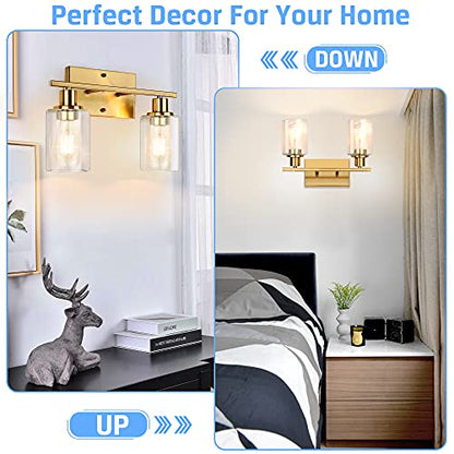 ShineTech 2-Light Bathroom Vanity Light, Brushed Brass Modern Wall Sconce - color: Gold