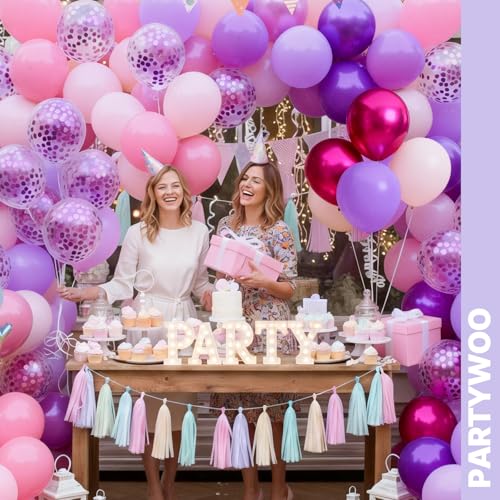 PartyWoo Pink and Purple Balloons 66pcs 12 Inch Pink Purple Balloons - color: Pink-3325