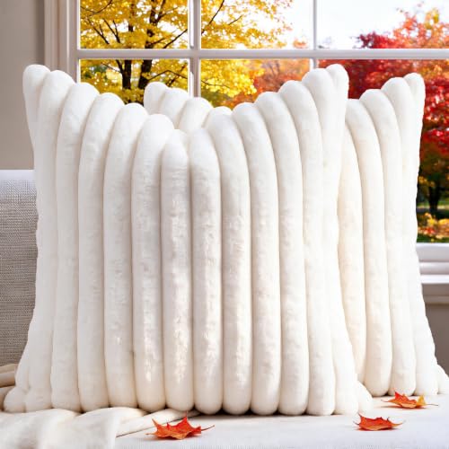 Set of 2 Decorative Throw Pillow Covers 20x20, Fall Faux Fur Cream White - color: 1-cream White, size: 20" x 20" (Pack of 2)