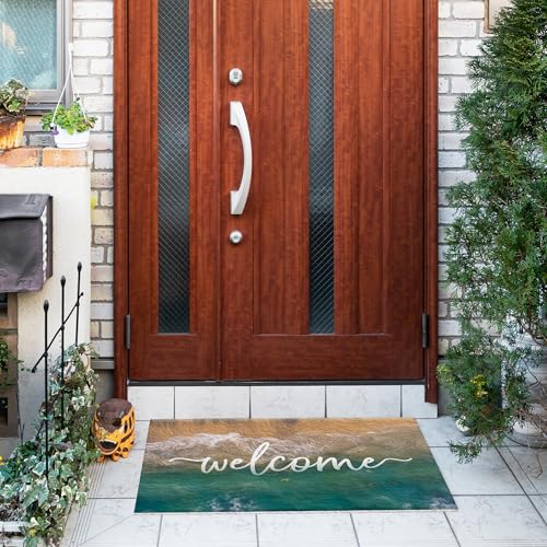 Jvpke Beach Welcome Mat for Front Door, Beach Door Mat, Coastal Beachy Door Mat Indoor Outdoor Entrance Porch, Coastal Ocean Bath Mats for Bathroom, 17x30 Inches - color: Welcome