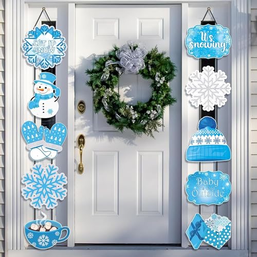 CroBlissful 2 Sets 10 Pcs Christmas Welcome Winter Porch Sign, Blue - style: Winter Snowflake