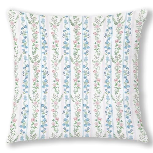 Pink and Blue Floral Grandmillennial Pillow Covers 18x18 - color: Blue Pink and Green-3, size: 18" x 18" (Pack of 1)
