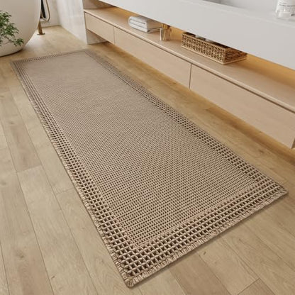 RESARE Waffle Bathroom Runner Rugs, Non Slip Boho Bath Mat 24"x72" Brown - color: Brown, size: 2' X 6'