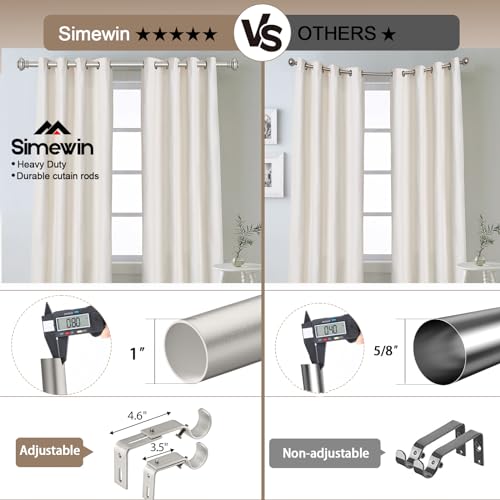 SIMEWIN Heavy Duty Curtain Rods 72 to 144 Inches, 1 Inch Silver for Bedroom, Living Room, Patio, Kitchen, Adjustable With Classic Finials, Silver Finishing - color: Silver, size: 28"-144"