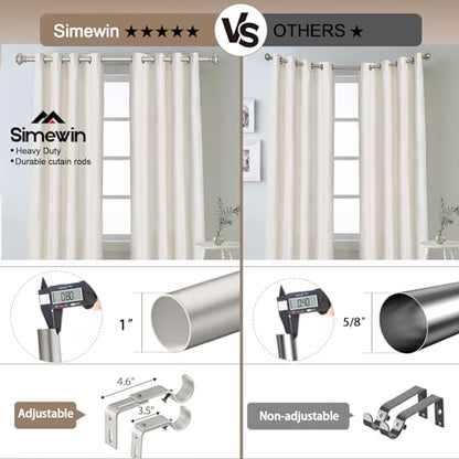 SIMEWIN Heavy Duty Curtain Rods 72 to 144 Inches, 1 Inch Silver for Bedroom, Living Room, Patio, Kitchen, Adjustable With Classic Finials, Silver Finishing - color: Silver, size: 28"-144"