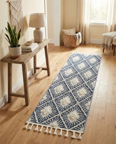 Rugs.com Boho Collection Rug – 6 Ft Runner Blue Medium-Pile Rug Perfect for Hallways, Entryways - color: Blue, size: 2' x 6' Runner