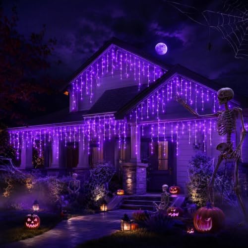 FLVOECN 720 LED 65FT Purple Halloween Ice Lights, Plug in Timer 8 Modes - color: Champagne