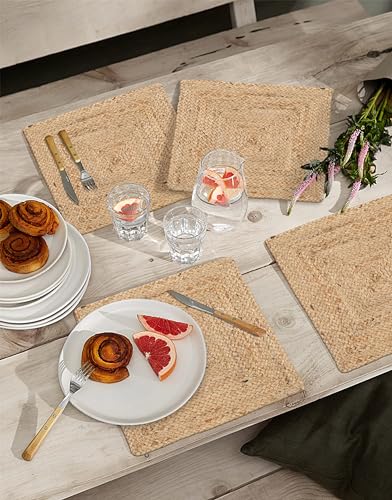 Ramanta Home Jute Braided Placemats Set of 4 14x14 Inches - Natural - size: 14x14 Inches