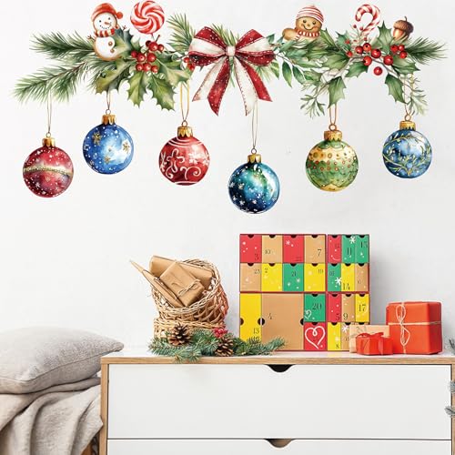 Merry Christmas Wall Decals Hanging Xmas Ball Wall Stickers Window Decor