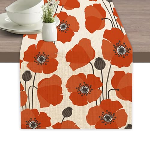 Table Runner Vintage Poppy Flower Table Runners Summer Seasonal Kitchen Dinning Decor for Indoor Outdoor Holiday Home Wedding Party 13x70 Inch - color: Vintage Poppy Flower