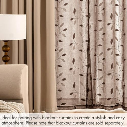 MIULEE Chocolate Brown Sheer Curtains 2 Panels Leaf Patterned, W52 x L84 - color: Chocolate Brown, size: 52"W x 84"L (Pack of 2)