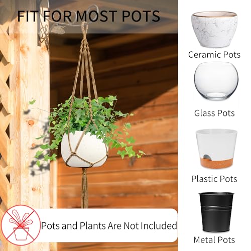 Macrame Plant Hanger - Fits 4-13 Inch Pots, 3-Pack, Brown - color: 34+41+46 Inch Brown