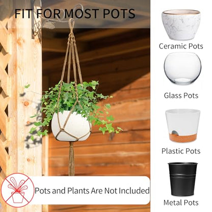 Macrame Plant Hanger - Fits 4-13 Inch Pots, 3-Pack, Brown - color: 34+41+46 Inch Brown