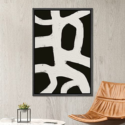 SIGNWIN Framed Canvas Print Wall Art Black Gray Geometric Loop Landscape Abstract Shapes Illustrations Modern Art Minimal Relax/Calm Duotone Dark for Living Room, Bedroom, Office - 16"x24" Black - color: A004-2202-m02, size: 24"L x 16"W