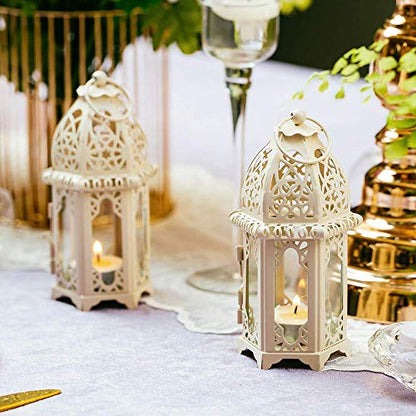 NUPTIO 2 Pcs Moroccan White Candle Lantern, Small Tealight Holders - color: White, size: 2 Pcs Small Size