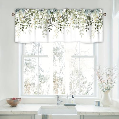Sage Green Eucalyptus Leaves Valances for Windows 1 Panel, 54x18 in - color: Eucalyptus Leaves-green, size: 54"W x 18"L (Pack of 1)