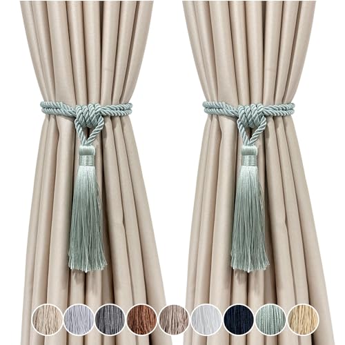 2 Pack Curtain Tiebacks Handmade Tassel Rope Curtain Holdbacks - color: Light Blue, size: 2p