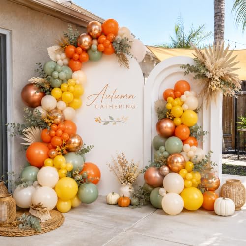 Fall Balloons, 12 Inch Sage Green Burnt Orange Mustard Yellow Beige Balloon - color: Orange Sage Green Yellow White