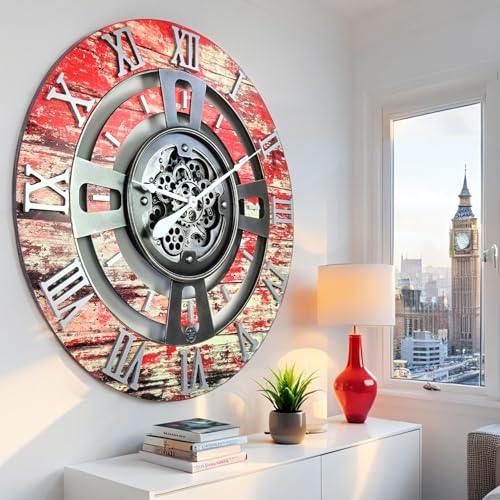 ImprovingLife The Gears Clock Real Moving Gear Wall Clock England Line (Red Lava, 36 inches (90 cm)) - color: Red Lava, size: 36 inches (90 cm)