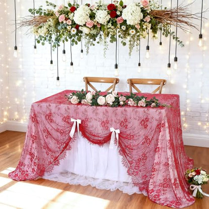 Red Lace Tablecloth Rustic Table Fabric 60x120 Inch for Wedding Christmas - color: Red, size: 120" x 60" (1Pc Rectangular)