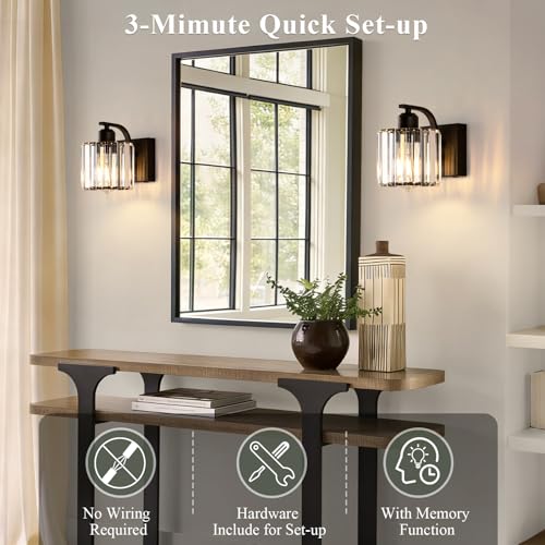 BELS 8 Inch Battery Operated Wall Sconces Set of 2, Farmhouse Black Wall Lights Fixture with Crystal Shade, 3 Colors Temperature, Remote Control, Dimmable, Wall Sconces for Mirror, Bathroom, Bedroom - color: Crystal