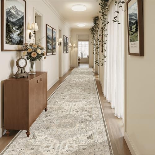 Madane Hallway Runner Rug 3x20 Washable Kitchen Runners 20ft, Ivory/Brown - color: Ivory/Brown, size: 3' x 20' (Runner)
