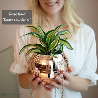 SCANDINORDICA Disco Ball Planter, Value Package, 6-inch Rose Gold - size: 6" Rose Gold