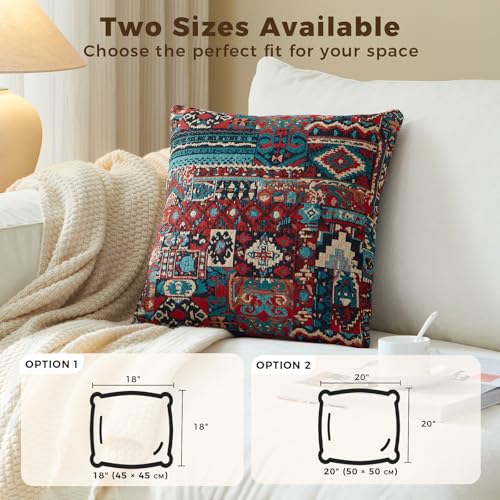 Boho Throw Pillow Covers 20x20 Set of 2 - Cotton Linen Decorative Pillows for Couch, Rustic Farmhouse Cushion Covers for Living Room Bed Sofa, Soft Holiday Accent Decor, Sparks Bloom - color: Sparks Bloom, size: 20" x 20" (Pack of 2)