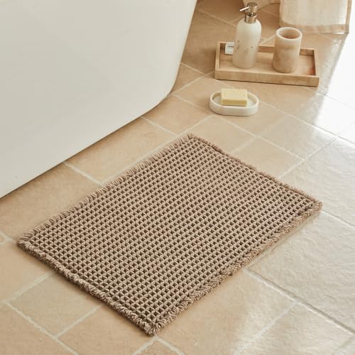 Triohero Waffle Bath Mat, Small Boho Bathroom Rugs Non Slip 16x24 Beige - color: Beige, size: 1'4" X 2' (Rectangular)
