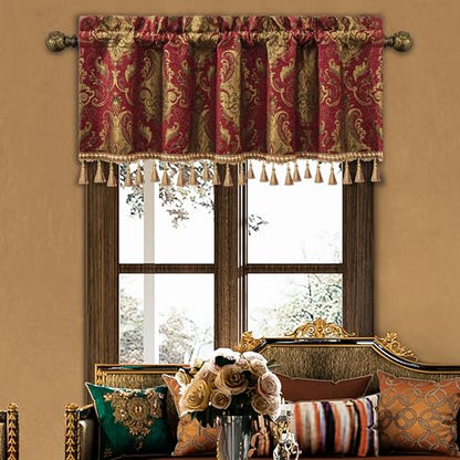 Loom and Mill Classic Chenille Damask Valances for Windows, Red, 54"x18" - color: Florence-red