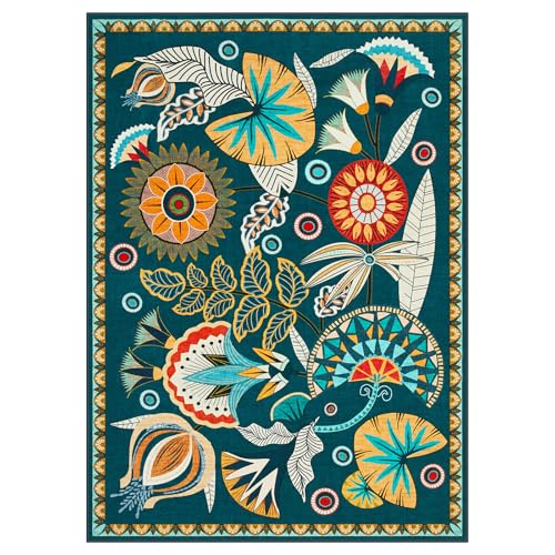 Joydeco Egypt Floral Machine Washable Living Room Bedroom Area Rugs 5x7 - color: Dark Green, size: 5' x 7' (Rectangular)