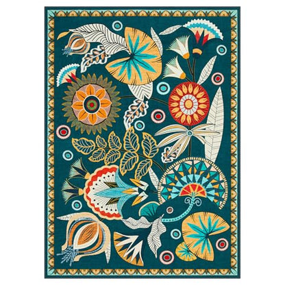 Joydeco Egypt Floral Washable Large Living Room Bedroom Rug 8x10 Under Bed - color: Dark Green, size: 8' x 10' (Rectangular)
