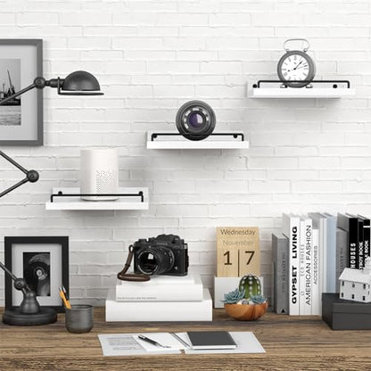 RYOFOBETTO Small Floating Shelf, 6X9 Inches Farmhouse Wall Shelves for Living Room, Bedroom, Picture Frames, Plants, Kitchen, Set of 3 (White and Black) - color: White and Black, size: 9"