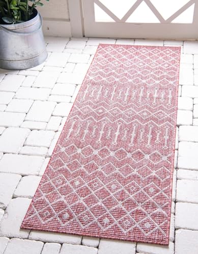 Unique Loom Outdoor Trellis Collection Area Rug - Tribal Trellis (2' 7" x 10' Runner Rust Red/Ivory) - color: Rust Red/Ivory, size: 2'7" x 10' (Rectangular)