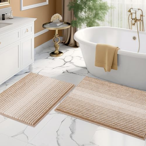 BSICPRO Bathroom Rugs Sets 2 Piece, Non Slip Boho Bath Mats, Beige - color: Beige, size: 20" x 32" Plus 16" x 24"