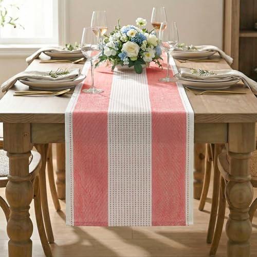 Artoid Mode Red Farmhouse Rustic Table Runner, Seasonal Macrame Fabric Kitchen Dining Holiday Wedding Table Decor for Home Party 13x48 Inch - color: Red, size: 13" x 48", Table Runner