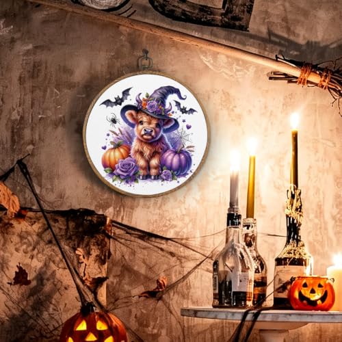 Halloween Highland Cow Round Wall Art, Halloween Pictures Wall Decor - color: Highland Cow-1