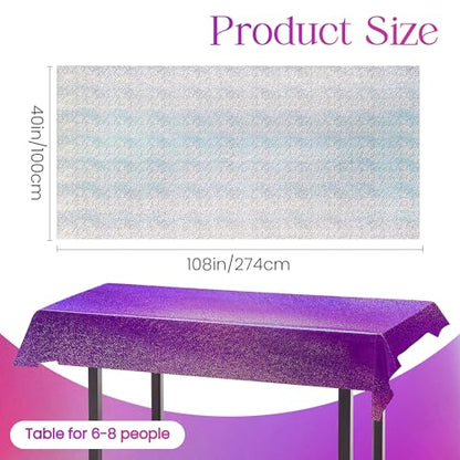 Purple & Silver Holographic Laser Tablecloth 40" x 108" Iridescence Shiny Birthday Party Table Cloth Plastic Table Cover For Halloween Event Wedding Anniversary Bridal 16th 18th 21th Party Supplies - color: Purple & Silver